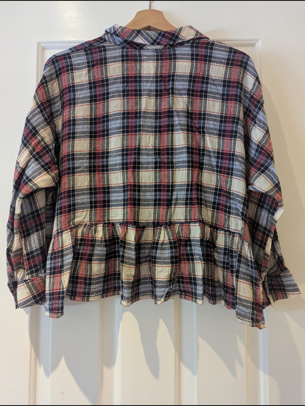 Free People Promise Anything Plaid Flannel Crop Ruffle Babydoll Shirt Top XS/S/M - Picture 11 of 13